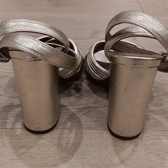 TABITHA SIMMONS Gold Leather Block Heel Sandals Size 37 - Picture 3 of 9